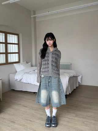 Lusha See-through Two-Way Street Zip-Up Hoodie