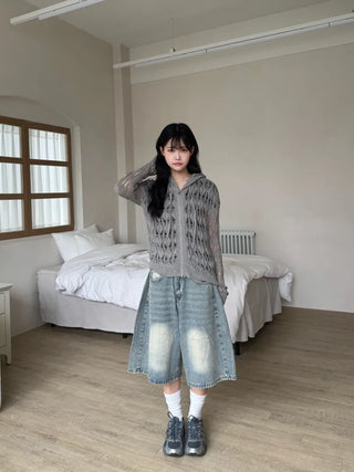 Lusha See-through Two-Way Street Zip-Up Hoodie