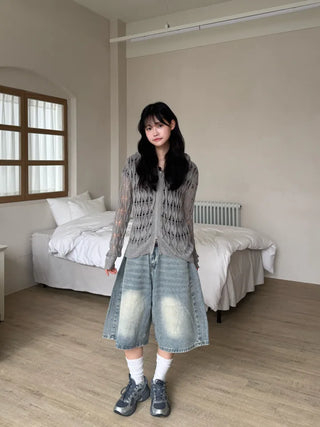 Lusha See-through Two-Way Street Zip-Up Hoodie