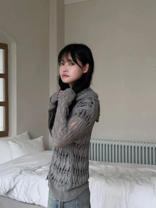 Lusha See-through Two-Way Street Zip-Up Hoodie
