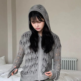 Lusha See-through Two-Way Street Zip-Up Hoodie