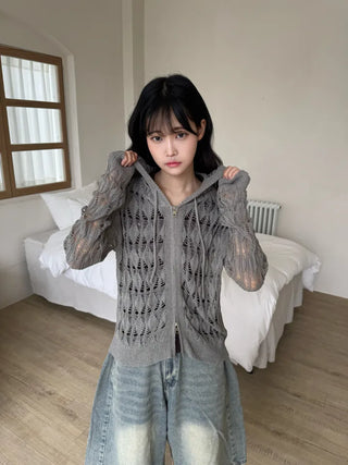 Lusha See-through Two-Way Street Zip-Up Hoodie
