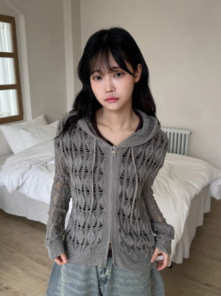 Lusha See-through Two-Way Street Zip-Up Hoodie