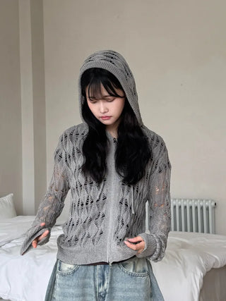 Lusha See-through Two-Way Street Zip-Up Hoodie