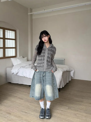 Lusha See-through Two-Way Street Zip-Up Hoodie