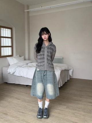 Lusha See-through Two-Way Street Zip-Up Hoodie
