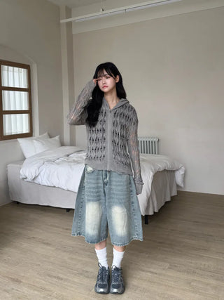 Lusha See-through Two-Way Street Zip-Up Hoodie