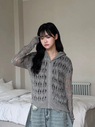 Lusha See-through Two-Way Street Zip-Up Hoodie