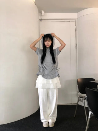 Eno One-Pintuck Wide Cotton Long Pants