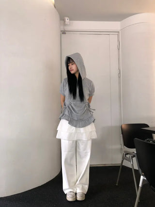Eno One-Pintuck Wide Cotton Long Pants