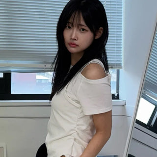 Natural Layered Plain Boat Neck Short Sleeve T-shirt