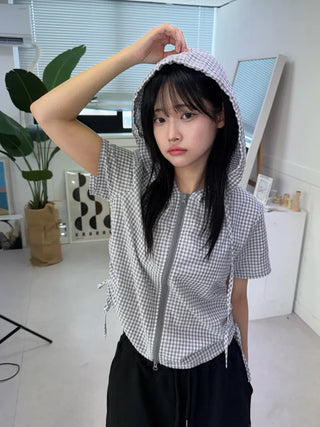 Essential Check Hooded Summer Zip-up