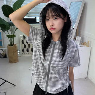 Essential Check Hooded Summer Zip-up