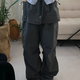 Nylon shooting cargo skirt pintuck pants