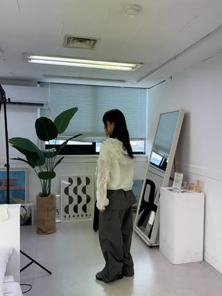 Nylon shooting cargo skirt pintuck pants