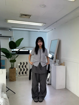 Nylon shooting cargo skirt pintuck pants