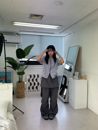 Nylon shooting cargo skirt pintuck pants