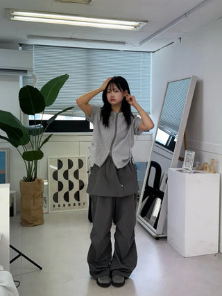 Nylon shooting cargo skirt pintuck pants