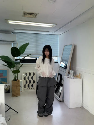 Nylon shooting cargo skirt pintuck pants