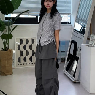 Nylon shooting cargo skirt pintuck pants