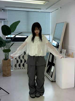Nylon shooting cargo skirt pintuck pants
