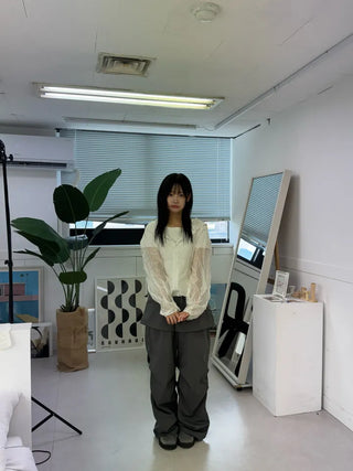 Nylon shooting cargo skirt pintuck pants