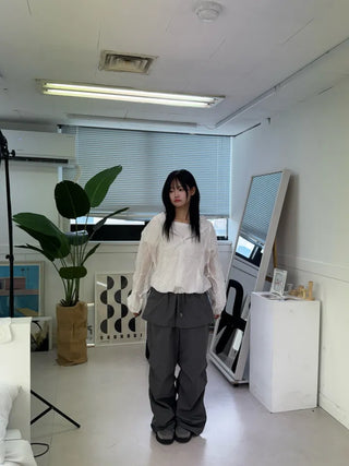 Nylon shooting cargo skirt pintuck pants