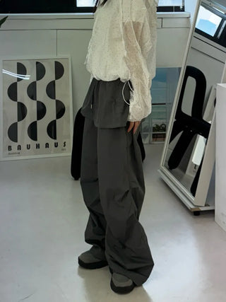 Nylon shooting cargo skirt pintuck pants