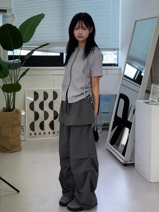 Nylon shooting cargo skirt pintuck pants