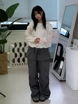 Nylon shooting cargo skirt pintuck pants