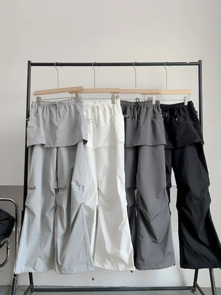 Nylon shooting cargo skirt pintuck pants