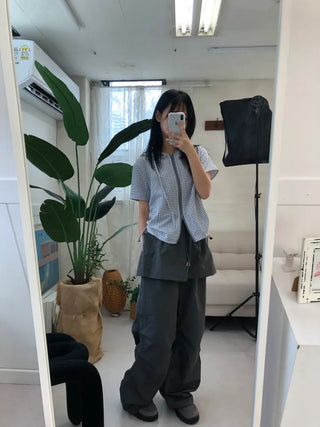 Nylon shooting cargo skirt pintuck pants