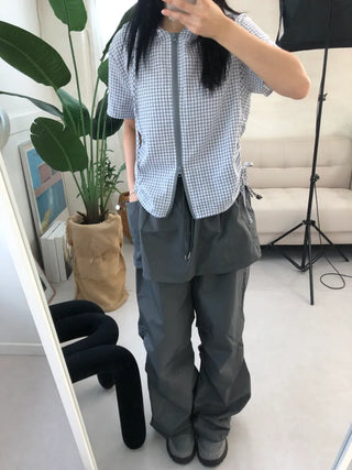 Nylon shooting cargo skirt pintuck pants