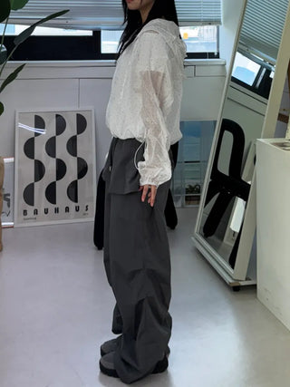 Nylon shooting cargo skirt pintuck pants