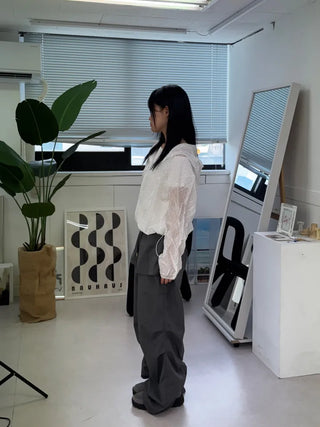 Nylon shooting cargo skirt pintuck pants