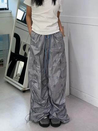 Summer Crinkly Striped Shirred Cargo Pants