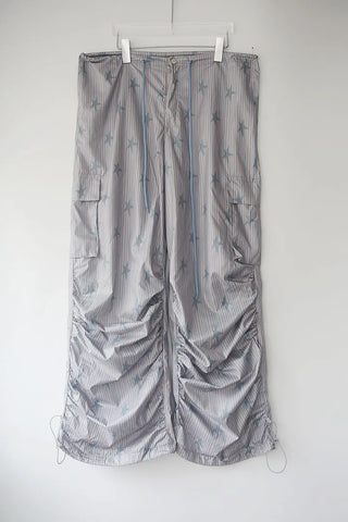 Summer Crinkly Striped Shirred Cargo Pants