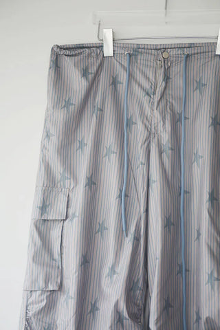 Summer Crinkly Striped Shirred Cargo Pants