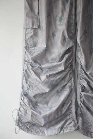Summer Crinkly Striped Shirred Cargo Pants