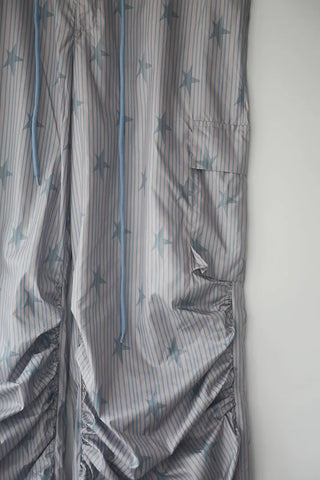 Summer Crinkly Striped Shirred Cargo Pants