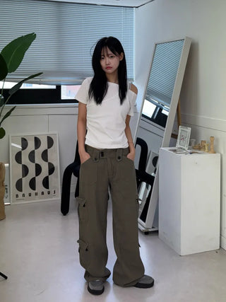 Vintage Hip Low Cargo Wide Pants