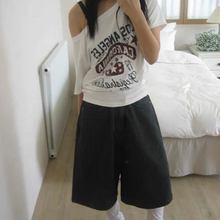Striped Bermuda denim pants