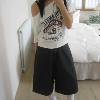 Striped Bermuda denim pants