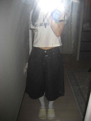 Striped Bermuda denim pants
