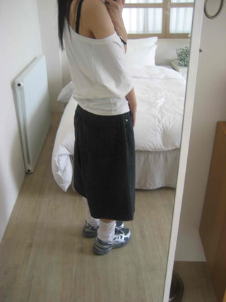Striped Bermuda denim pants