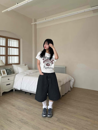 Striped Bermuda denim pants