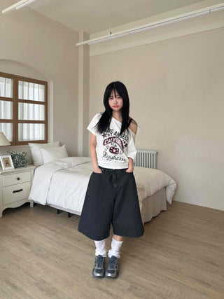 Striped Bermuda denim pants