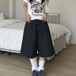 Striped Bermuda denim pants