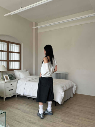 Striped Bermuda denim pants
