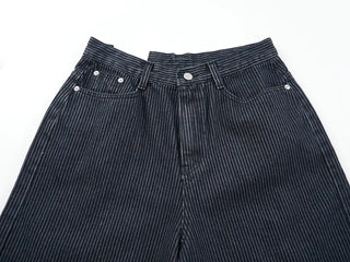 Striped Bermuda denim pants